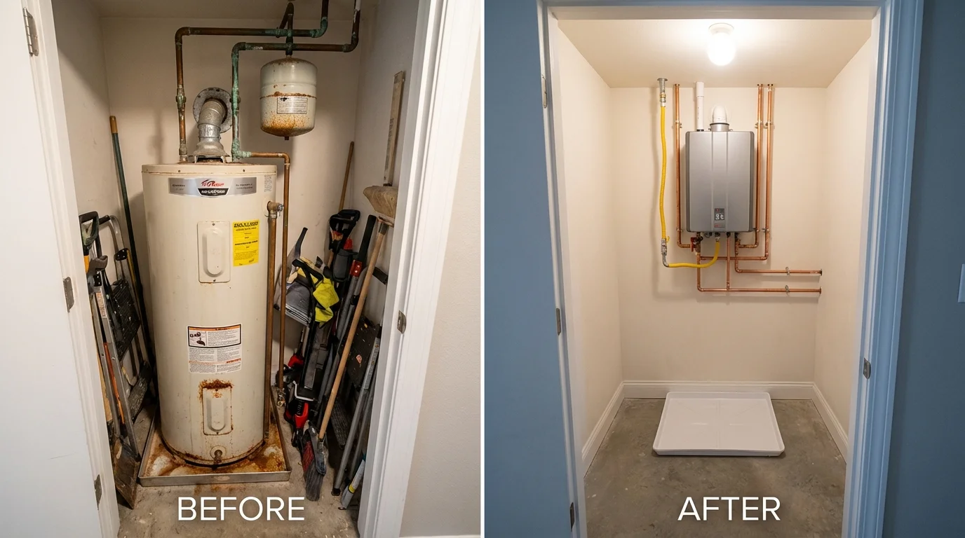 Tank water heater versus wall-mounted tankless unit comparison for Bradford, ME homeowners
